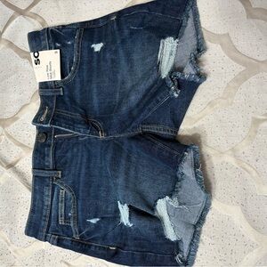 SO Dark Blue Distressed Jean Shorts